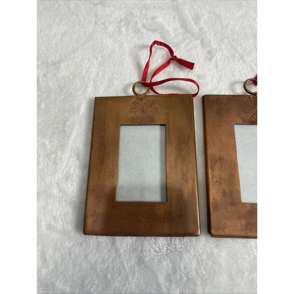2 Christmas Tree Ornament Photo Picture Frame‎ Metal Snowflake Heavy See Photos